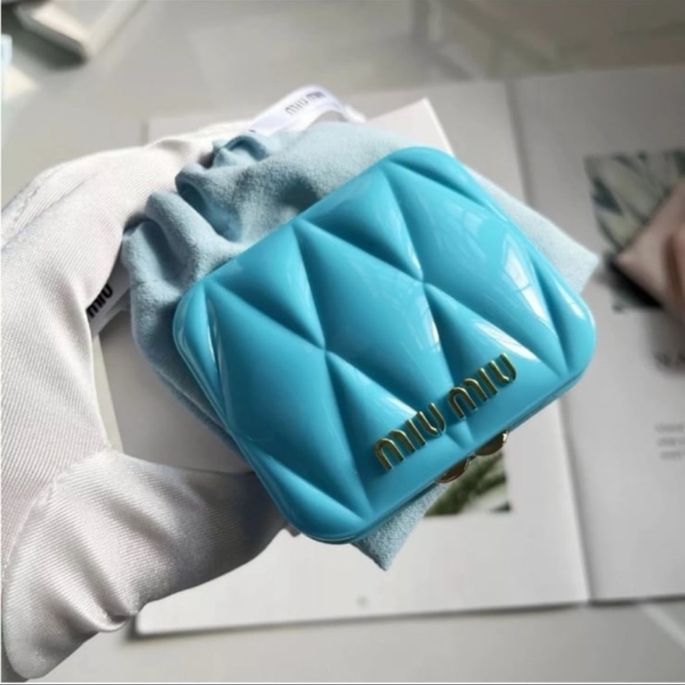 Miu Miu Blue Quilted Women's Compact NIB - Picture 3 of 12
